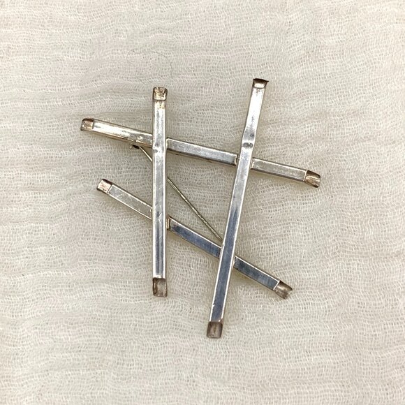 Modernist Industrial Abstract Criss Cross Hashtag Sterling Silver Brooch J580 - Picture 7 of 14